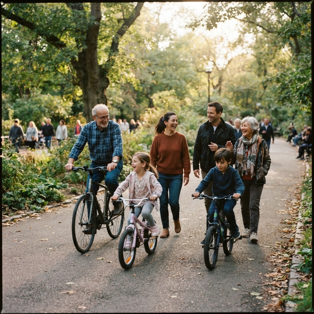 Mehrere Generationen einer Familie gemeinsam aktiv im Freien