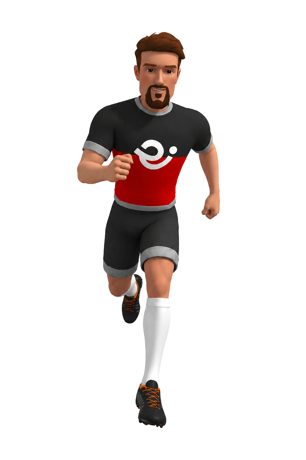 3D Profisportler Avatar – laufender Athlet in orangefarbener Sportausrüstung